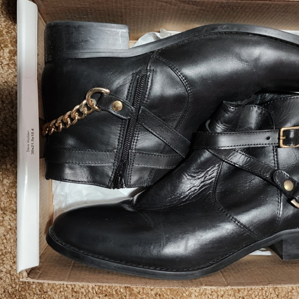 Black leather ankle boots